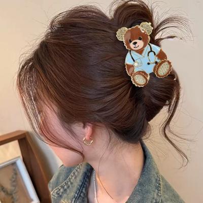 Pinza per Capelli, Pinza Metallico di Media Taglia con Denti Antiscivolo, Fermaglio per Capelli a Forma di Squalo con Design Orsetto Medico per Capelli Medi-Lunghi, Chignon, Acconciature Semiraccolte