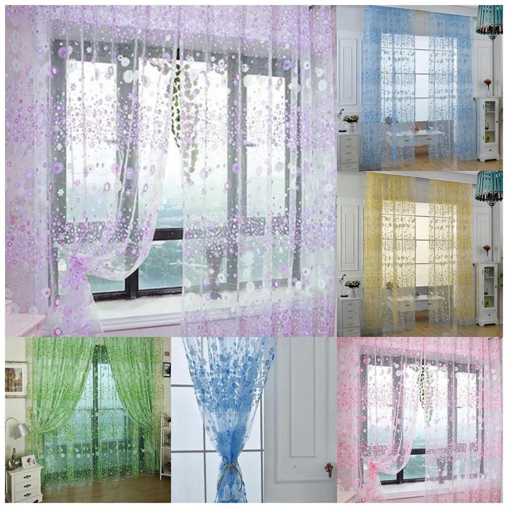 Country Style Floral Print Curtains Decorative Sheer Tulle Multiple Colors 106/79in
