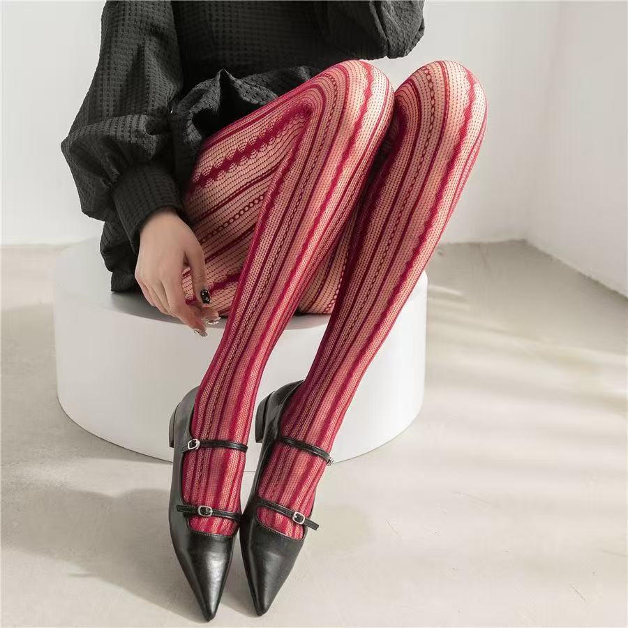 Vintage Striped Fishnet Stockings for Women, Thin and Slimming Pantyhose, Sexy Hollow-out Jacquard Fishnet Stockings for Autumn