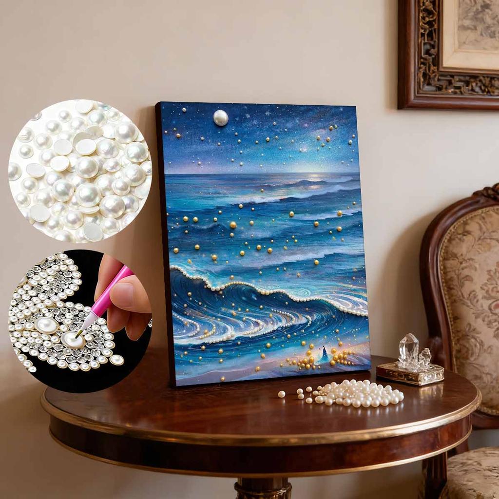 DIY Pearl Painting Set Wave Pattern Home Decoration Handmade Sticky Diamond Creative Canvas Pearl Art Painting Crafts Perfect Gift