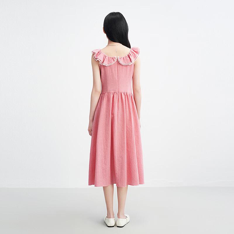 LEDIN French Style Contrast Ruffled Flutter Sleeve Long Dress