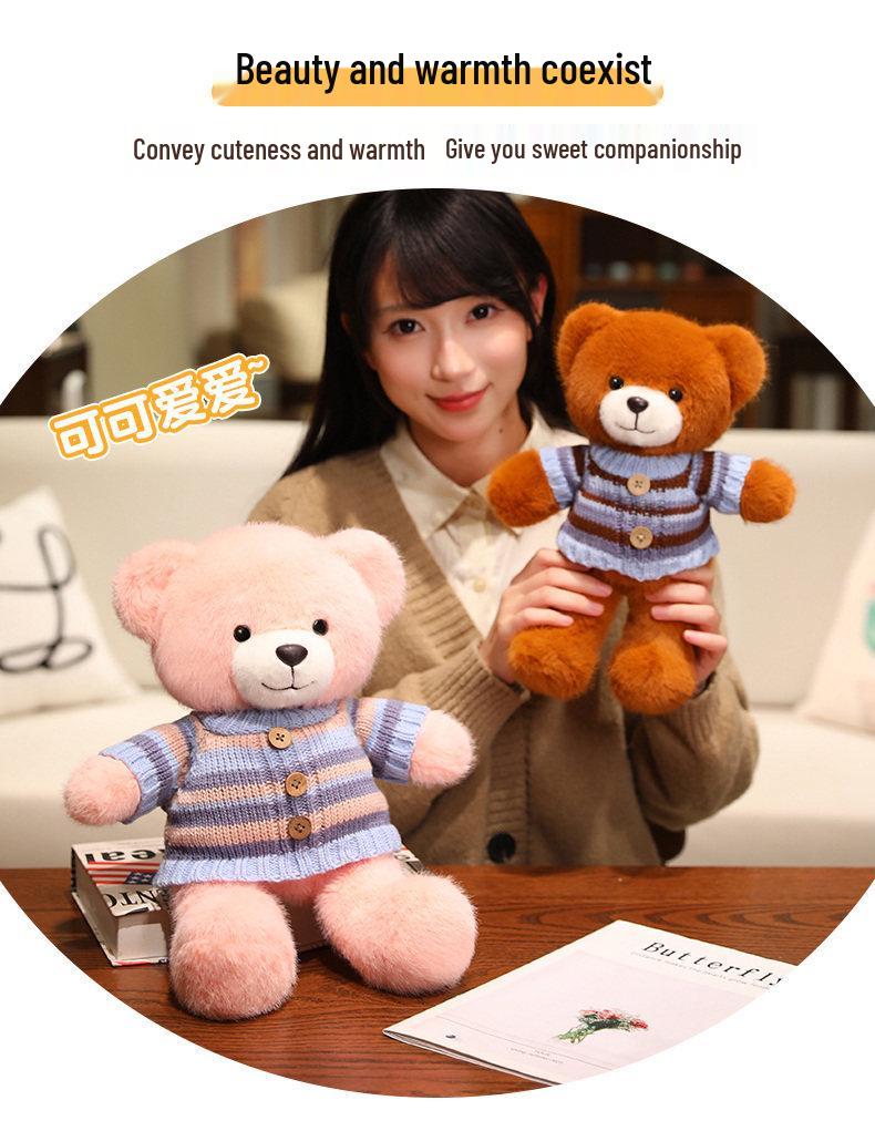 Adorable Bear Plush Doll – Cute Sweater, Soothing Sleep Toy, Perfect Gift for Girls