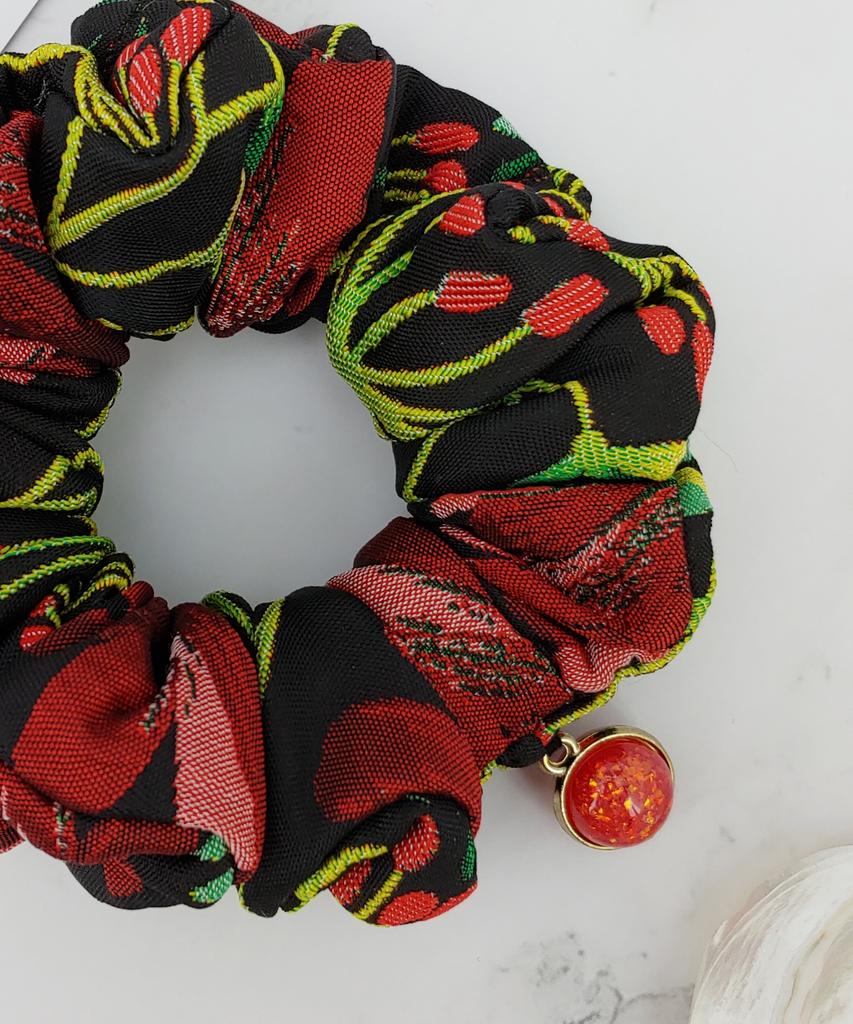 Maia Rose Jacquard Scrunchie - Black