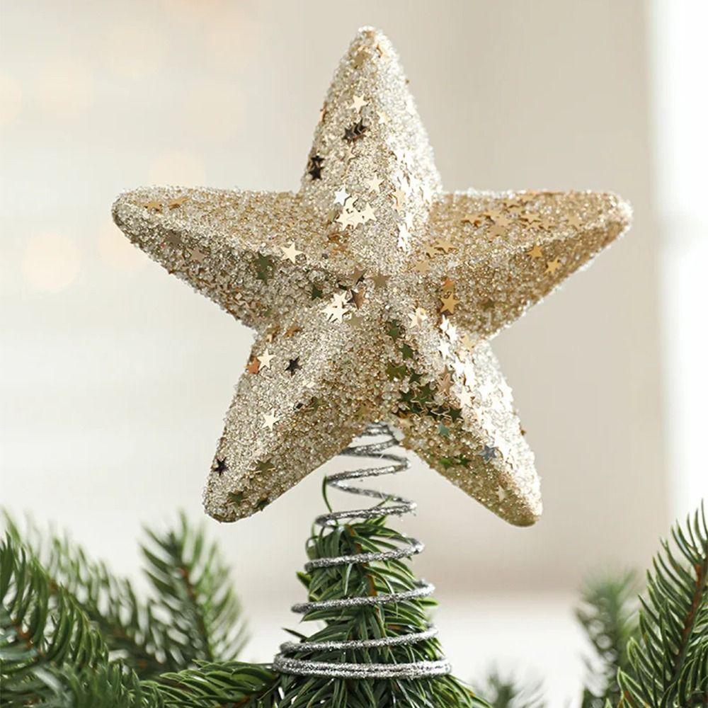 Shiny Christmas Tree Topper Decoration Unique Pentagram Decoration New Year Party