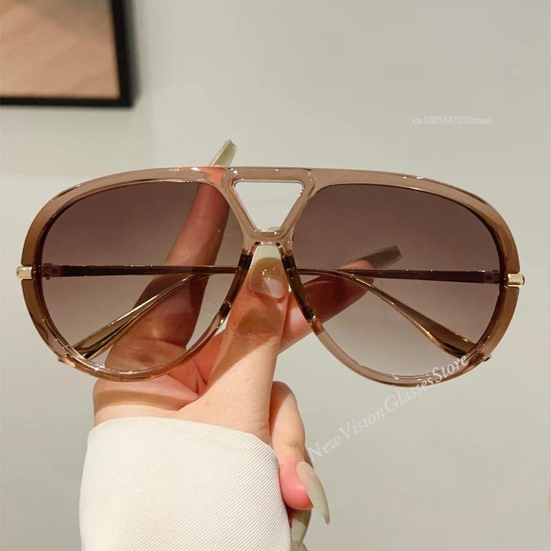 Oversized Pilot Sunglasses Vintage Double Bridge Trendy Luxury Brand Design Women Outdoor Shades