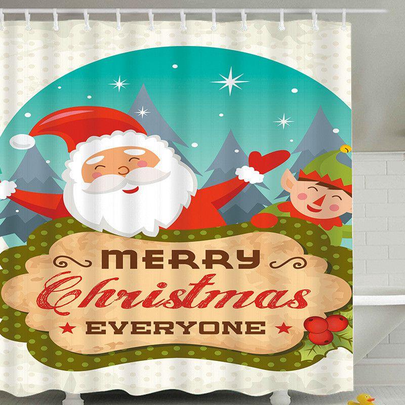 Christmas Curtain Shower With Hook Xmas Bathroom Decoration Santa Claus Snowman