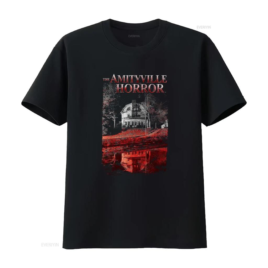 The Amityville Horror Cold Blood Licensed Movie Retro Black T Shirt with Spooky House Print vintage Washed homme