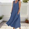 Women's Linen Maxi Dress Casual Summer Loose Fit Sleeveless Boho Tank Dress Crew Neck Beach Vacation Sundress with Pockets