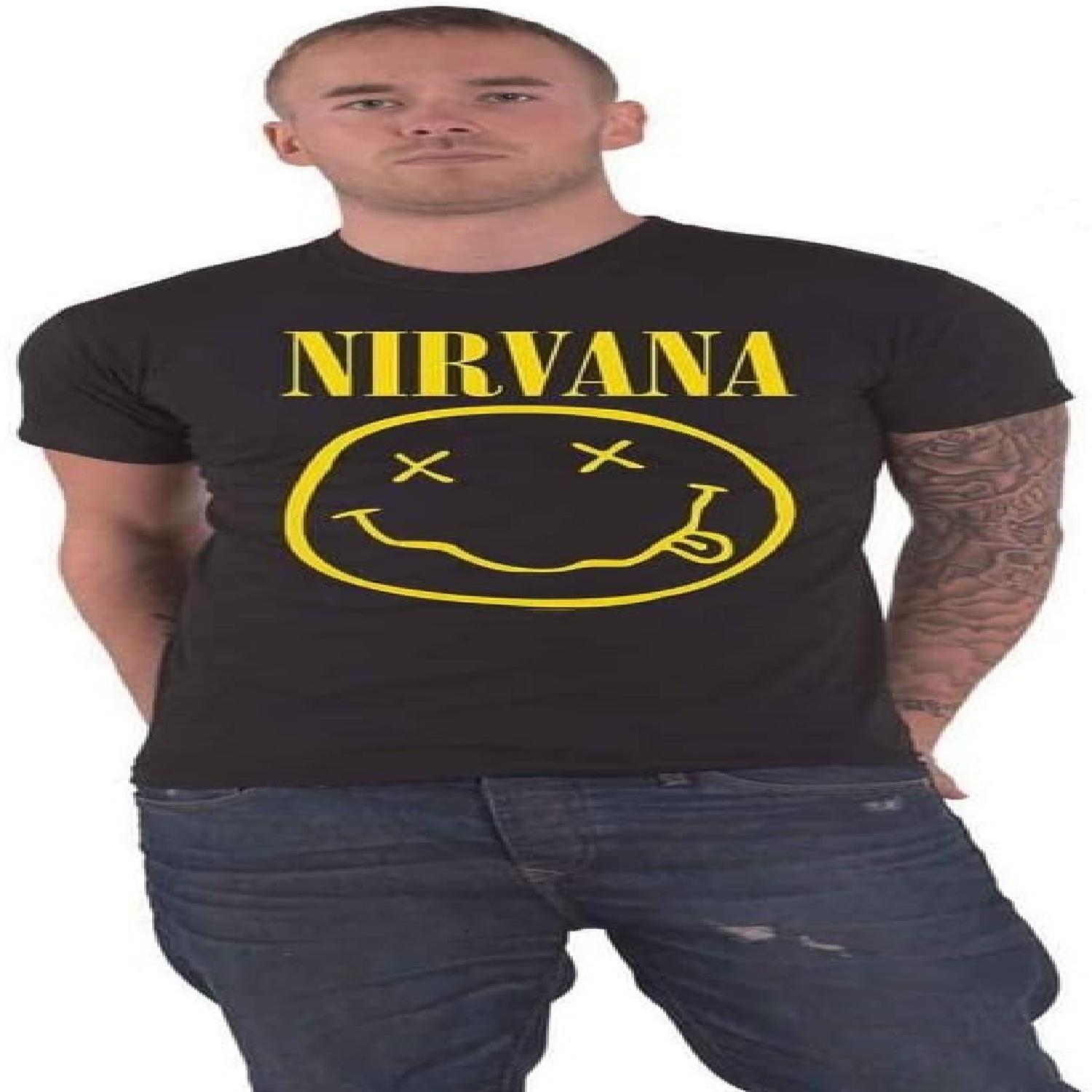 Футболка Nirvana Цветок Нюхающий Логотип Группы Nevermind Официальная Мужская Черная Размер XXXXXL S