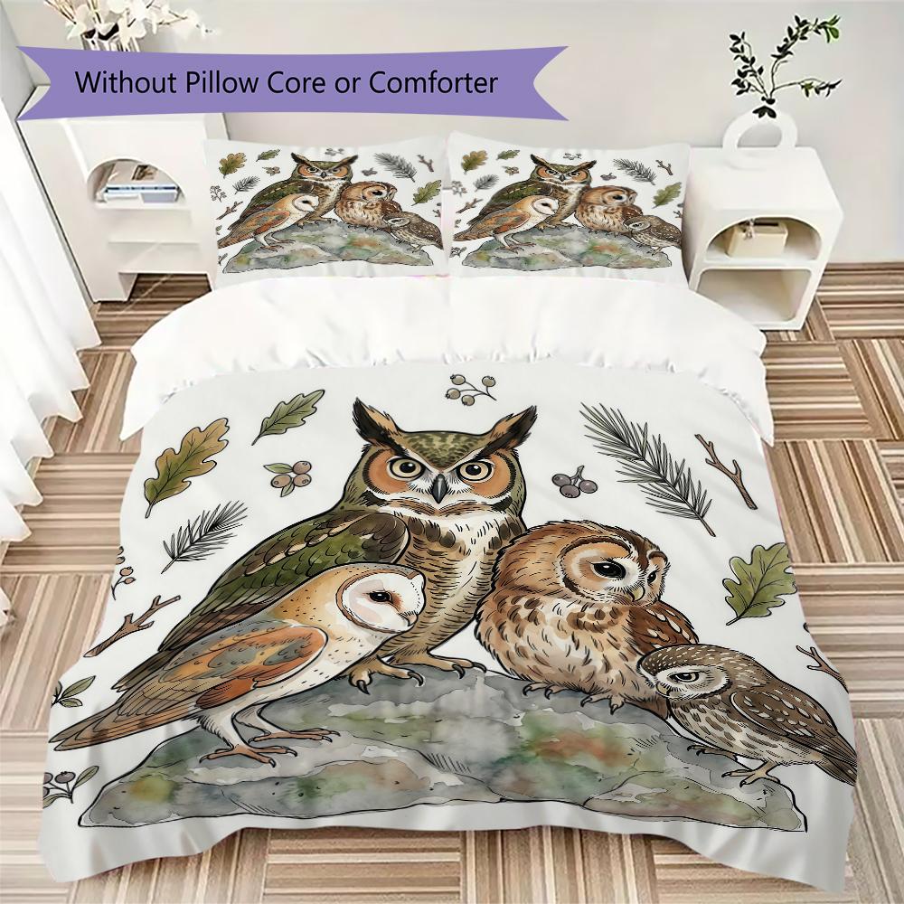 Collage Watercolor Owl Pattern Bedding Uilt Set Uilt Cover Pillowcase Home Decoration Birthday Gift (1 * Duvet Cover + 2 * Pillowcase Without Core)