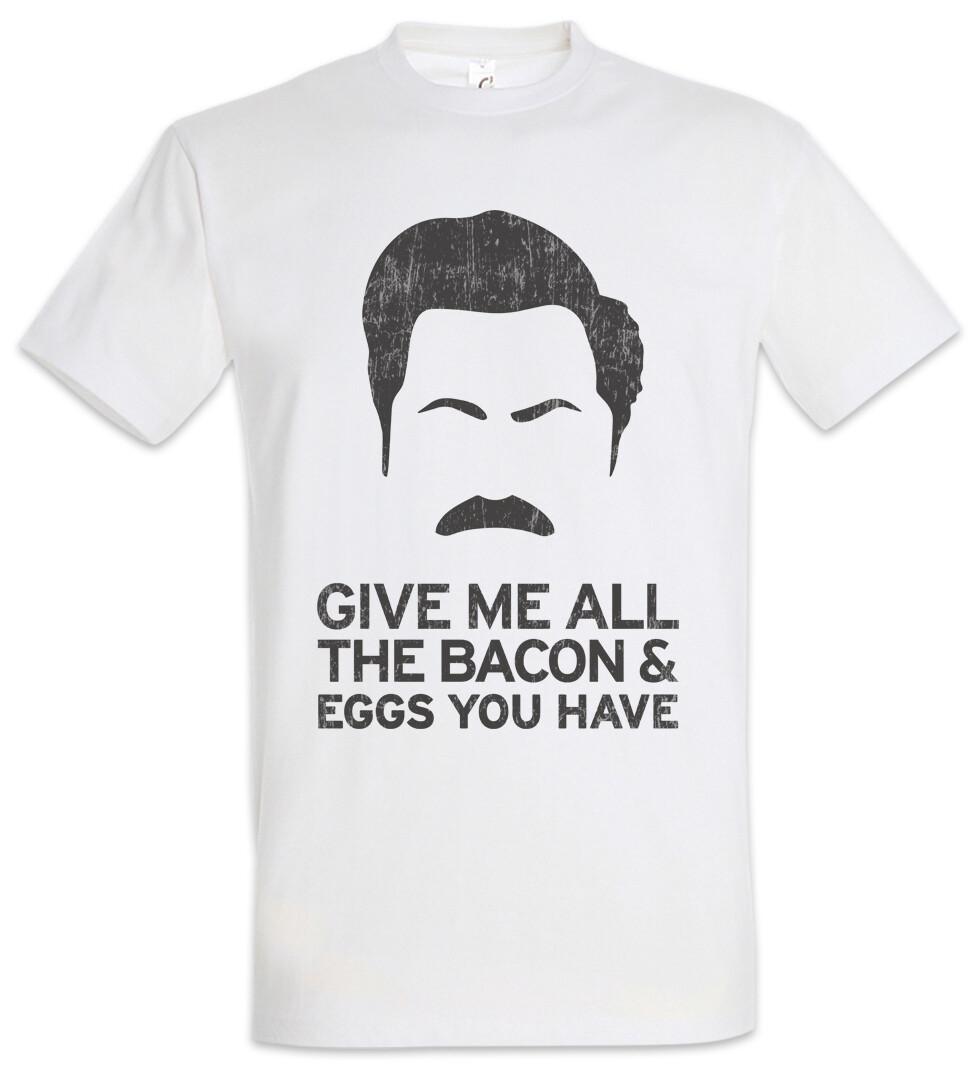 

Give Me All The Bacon T-Shirt Mens Womens Tees Top Fun Geek Nerd Parks and Fun Recreation Rec Greg XL