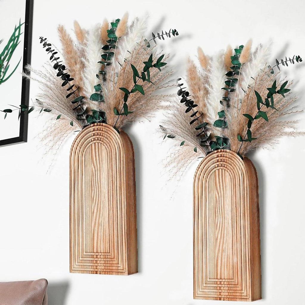 2pcs Wooden Wall Flower Vase Decoration Hanging Vase Rustic Aesthetic Plant Holder Boho Wall Decor Modern Planter