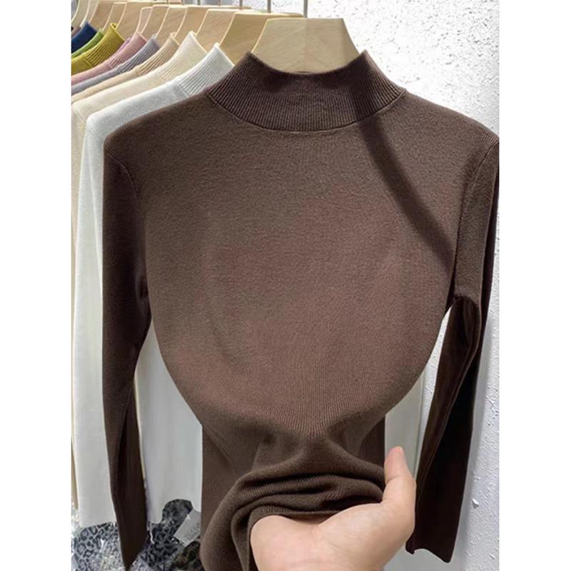 Autumn and Winter Half High Neck Base Sweater Women's Sweater Slim Fit Long Sleeve Knitted Sweaters Women Tops Fashion Casual Slim Fit Pullovers 25674