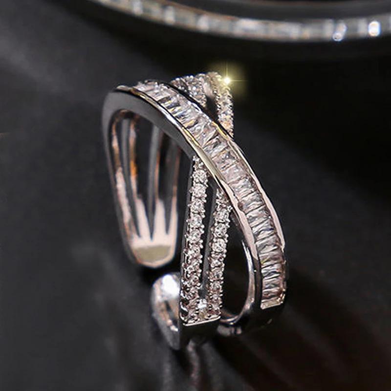 Huitan Bright Cross Rings Female Charming Delicate Sparkling Cubic Zircon Finger Accessories Modern Gorgeous Jewelry for Party