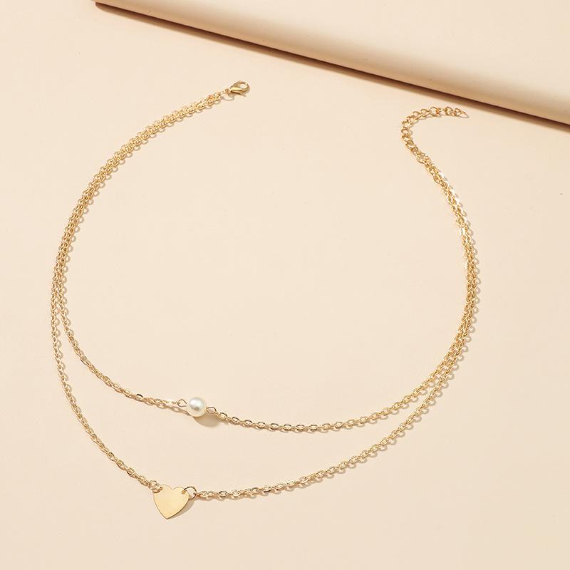 Trendy Elegant Multi-layer Pearl Heart Clavicle Necklace