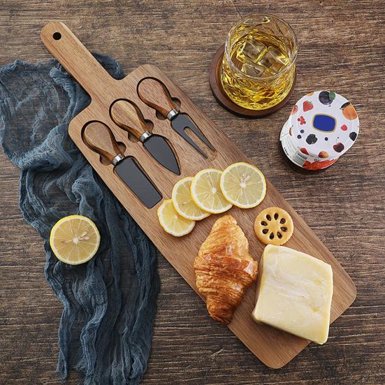 Cheese Plate Set with Natural Wood Board Knives Food-Grade Coating Moisture-Proof Semi-hard Cheese Board