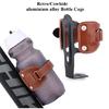 Neuer Retro Motorrad Fahrrad Flaschenbecherhalter Korb Braunes Leder Aluminium Anschraubbar
