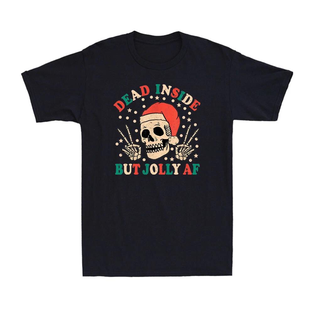 Dead Inside But Jolly AF Funny Skull Groovy Christmas Vintage Men s T-Shirt XXXXL