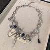 Süße Coole Herzperlen & Blumen Nieten Quaste Halskette - Punk Stil Schlüsselbein Kette