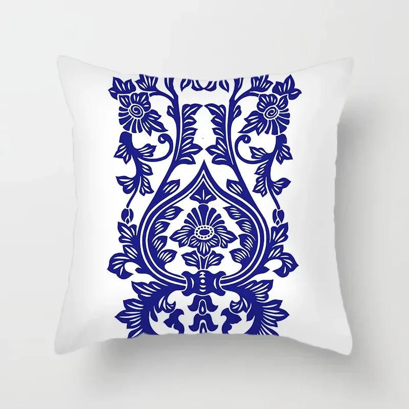 40/45/50/60Cm Blue Geometric Floral Printed Pillow Case Soft Cushion Cover For Home Sofa Car Bedroom Pillow Covers