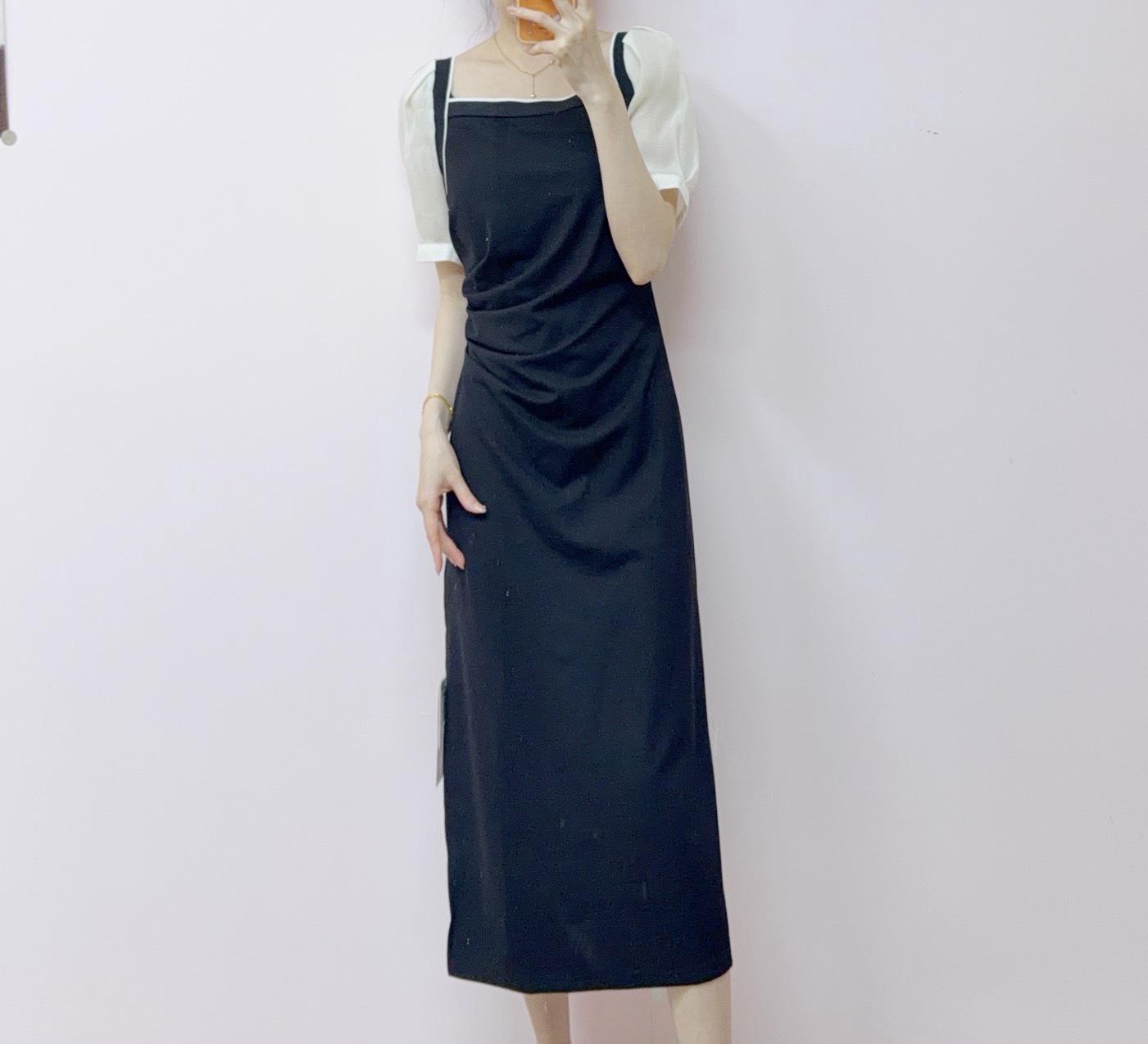 

2026 Summer Fashion Slimming Patchwork Two-Piece Look Dress XL (59-64 kg) чёрный