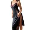 Erotic underwear women's split-ended lace suspender-type sexy long dress + thong uniform suit is extremely tempting to Europe and the United States