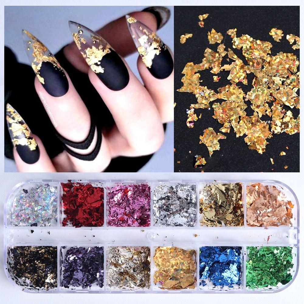 Aluminum Foil Nail Glitter Foils Holographic Sparkly Nail Sequins Ultra-Thin 3D Nail Charms Decorations for Women Girls
