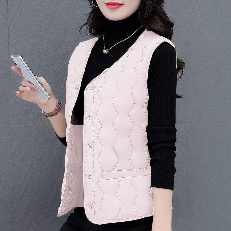 New women's vest spring and winter down cotton vest women's light and thin collar close-fitting warm inside and outside vest