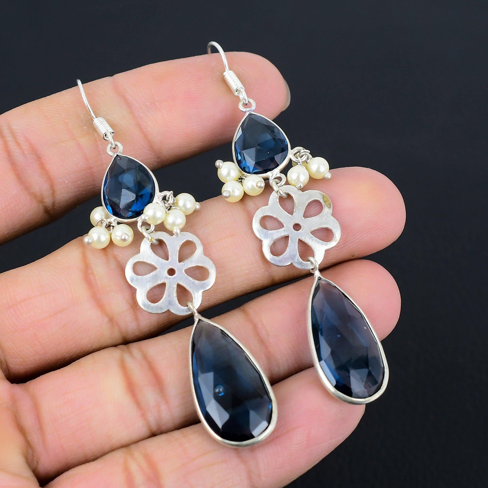 

Sisters Day Sale Pear Iolite Quartz Stone Drop Daughter Earrings Sterling Silver