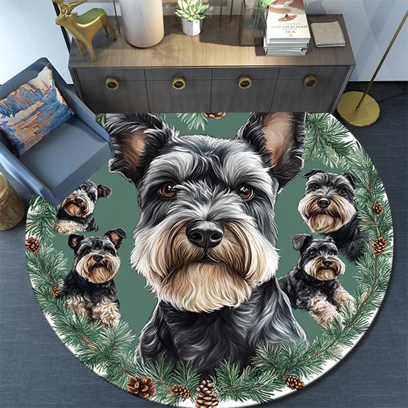 Tappeto Rotondo Schnauzer, Tappeto per Soggiorno Camera da Letto Divano Sala Giochi Decorazione, Tappetino Antiscivolo