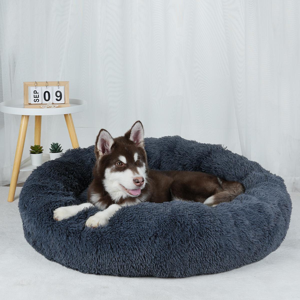 

Plush Dog Bed Large Beds for Dogs Washable Medium Small Basket Accessorys Pet Furniture Fluffy Sofa Puppy Kennel Accessories Mat 40cm темно-серого