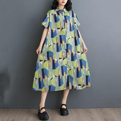 Short Sleeve Plus Size Vintage Floral New In Dresses for Women Casual Loose Long Summer Shirt Dress