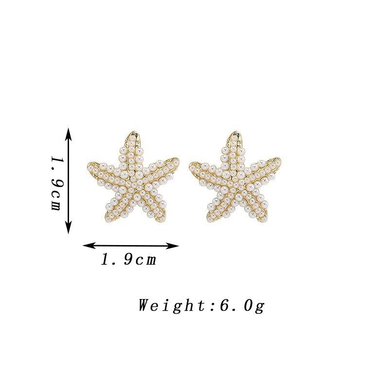 Mini Plastic Beads Starfish Stud Earrings for Women Wedding Party Elegant Jewelry Golden Animal Star Geometry Jewelry Gift