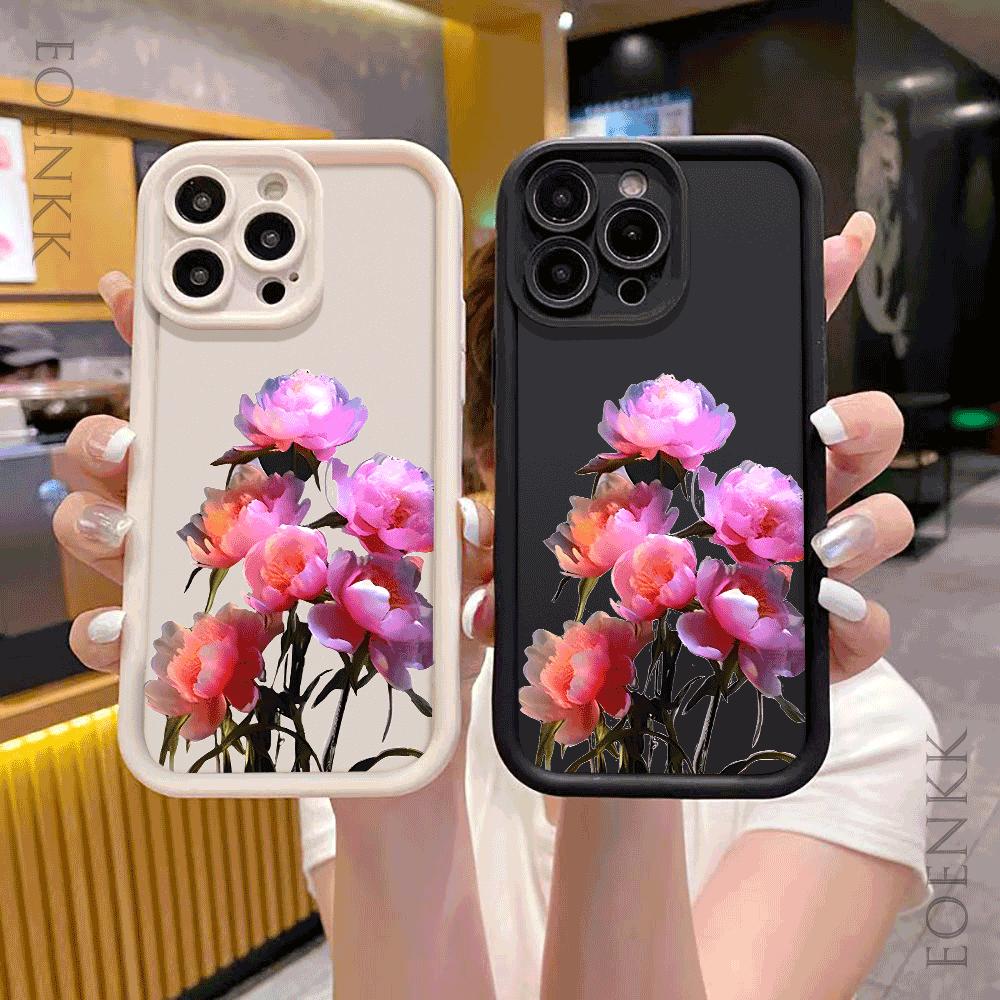 Retro peony Protect Phone Case For iPhone 16 15 Pro Max 14 13 12 11 X XS 15 14 Plus 12 13 Mini Shockproof Trendy soft Cover