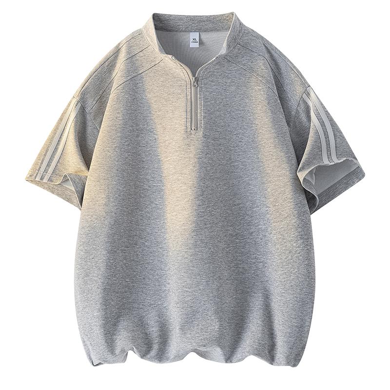 Stand Collar Half Zipper Short Sleeve T-shirt Men's Loose Casual Versatile Top
