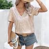Women T-shirt V-Neck Short Sleeve Shiny Sequins Tee Shirt Loose Fit Summer Sexy Tops Holidays Parties Wear