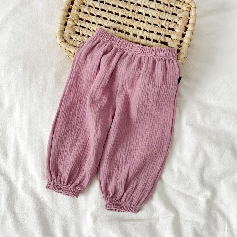 2024 Kids' Summer Lightweight Cotton Linen Mosquito-Proof Casual Pants with Versatile Cuffed Lantern Design
