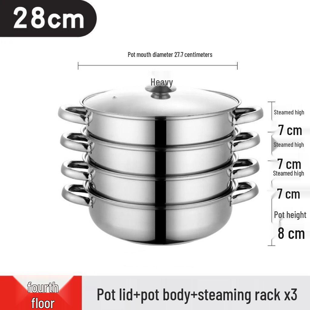 Stainless Steel Double-Ear Two-Layer Steamer Pot for Induction and Soup