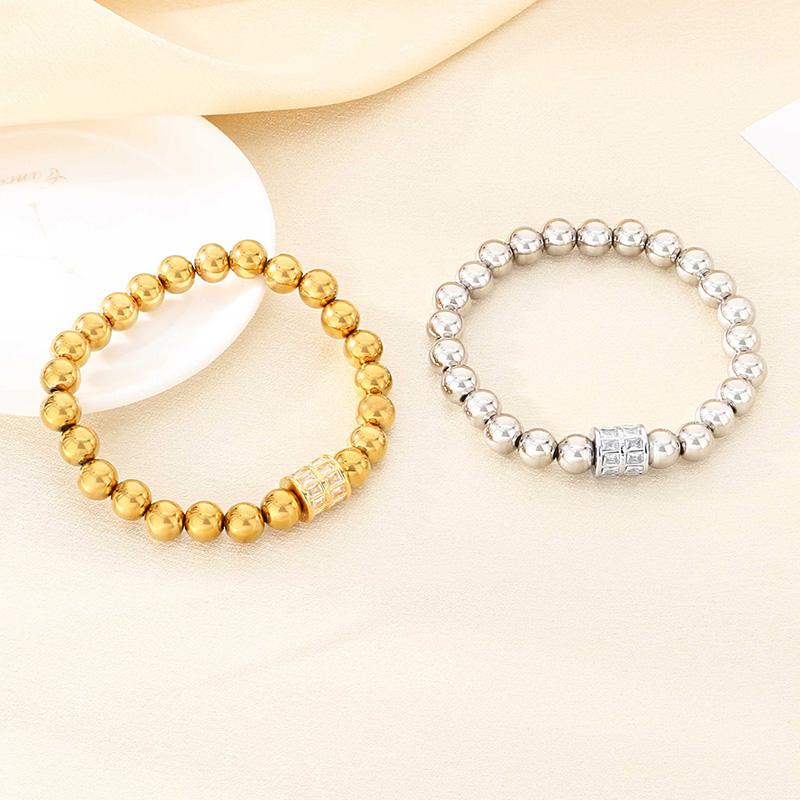 Stainless Steel Beaded Bracelet for Women Men Rhinestone Decor Stretch Fashion Jewelry Party Daily Accessory Gift