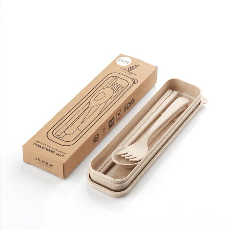 Cutlery Set Cute Portable Travel Adult Cutlery Wheat Straw Fork Camping Picnic Set Gift Child Office People Dinnerware