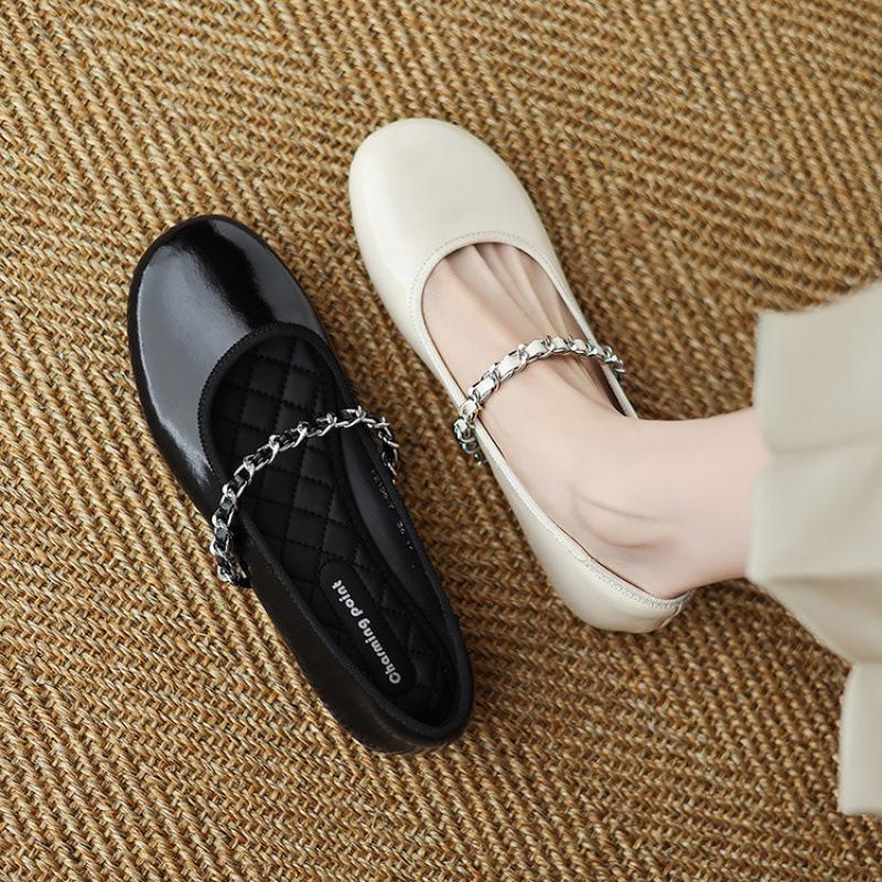 New Four-season Flat-soled Single Shoes Cute Sheepskin Women's Shoes Low Heel Beef Tendon Soft Sole Non-slip Large Size Shoes Low-top Single Shoes Wom