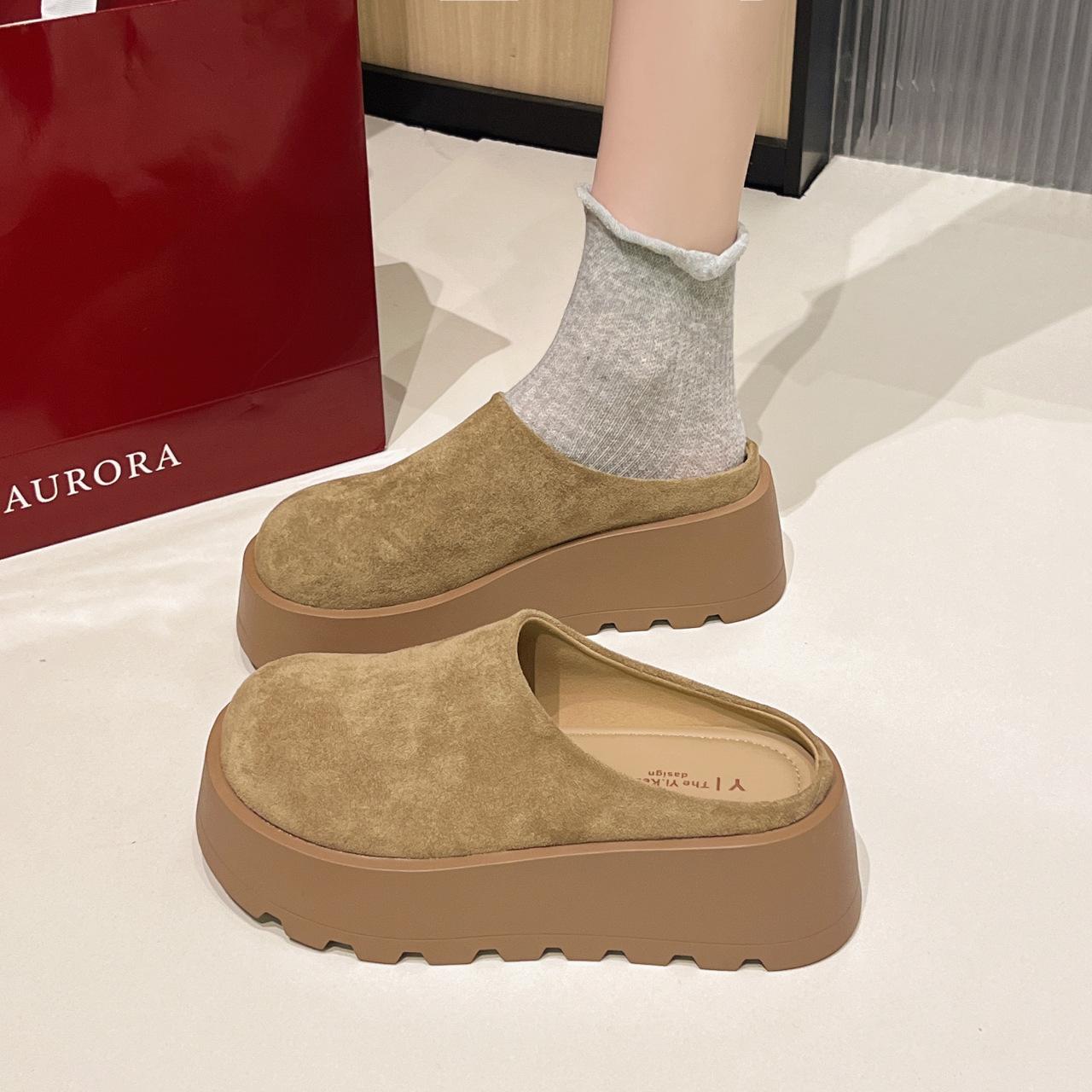 

Модные, легкие и утепленные тапочки-мешки на толстой подошве для верхней женской одежды 2025 года, новые весенне-осенние ретро-тапочки с одной педалью Birkenst 35 хаки