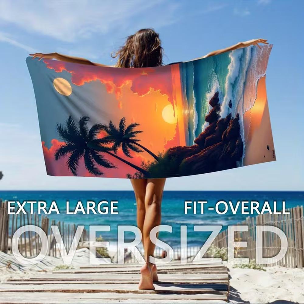 Tropical Sunset Palm Tree Print Beach Towel Quick Dry Microfiber Towel Soft Absorbent Towel for Summer Beach Pool and Travel Use