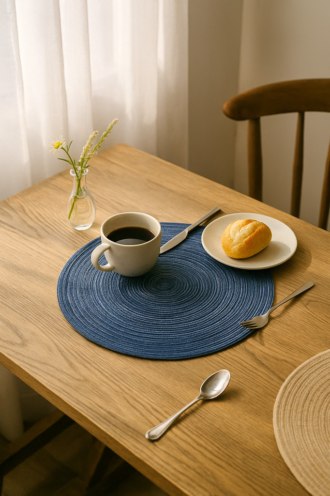 6pcs Woven Ramie Placemats Round Table Mat Anti Slip Dining Table Mats Non-Slip Tableware Bowl Pads Kitchen Drink Cup Coasters
