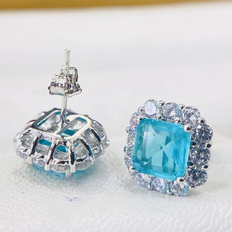 Sterlingové 12*12mm čtvercové náušnice pro ženy Elegantní zásnubní svatební náušnice s paraiba turmalínem Šperky