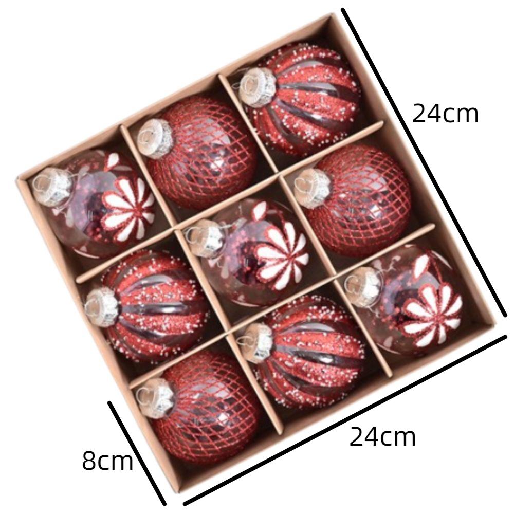 9pcs 8cm Painted Christmas Balls Pendant Christmas Tree Pendants  Home New Year Festival Gift