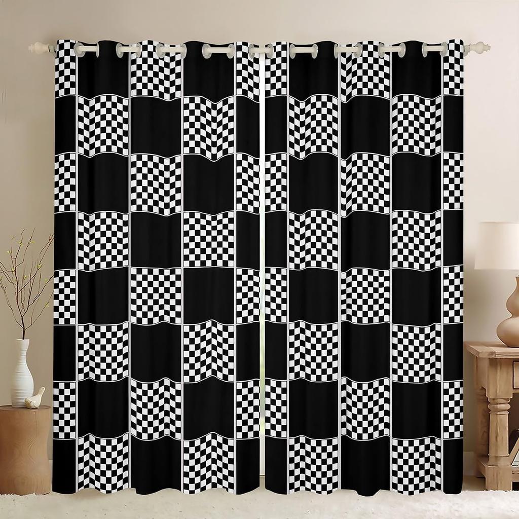Checkered Curtain Colorful Checkerboard Grid Curtains Drapes Funky Gingham Buffalo Plaid Window Bedroom With Room Darkening Polyester Perfect For