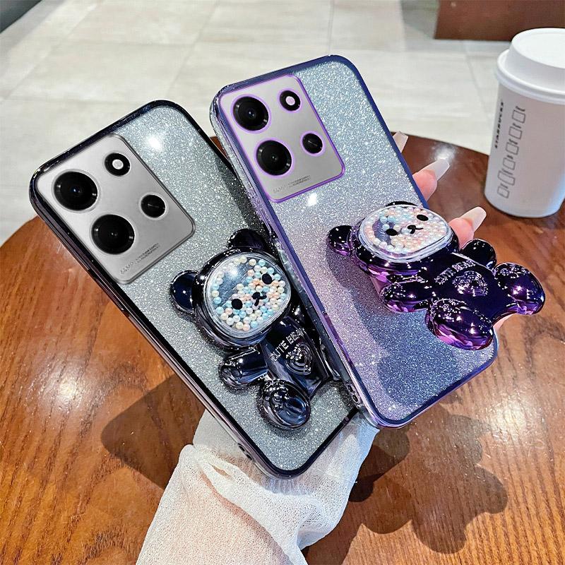 Candy Bear Stand Holder Glitter Phone Case For Infinix Note 40 30 Vip 20 12 Pro 30i Zero 30 4G 5G Smrat 8 7 5 6 Plus Soft Cover