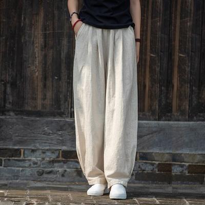 Pantaloni casual in lino e cotone sciolto da donna Pantaloni lanterna in vita elastica tinta unita Pantaloni semplici autunno inverno