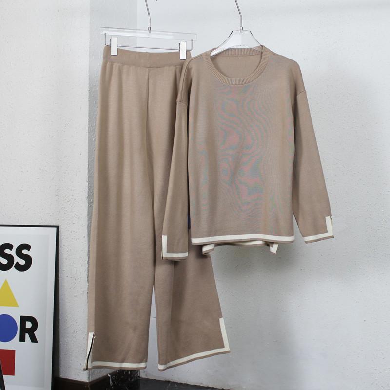 

Женские комплекты из 2 предметов Комплекты свитеров Вязаный свитер с длинным рукавом Топ-пуловер Широкие брюки Комплекты для отдыха Спортивные костюмы для женщин Осенне-зимний спортивный костюм L хаки